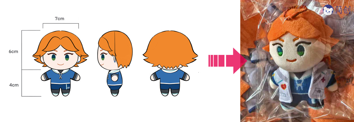 Corporate mascot customization: A professional plush toy prototype showing the transition from 2D branding artwork to a 3D physical plush mascot